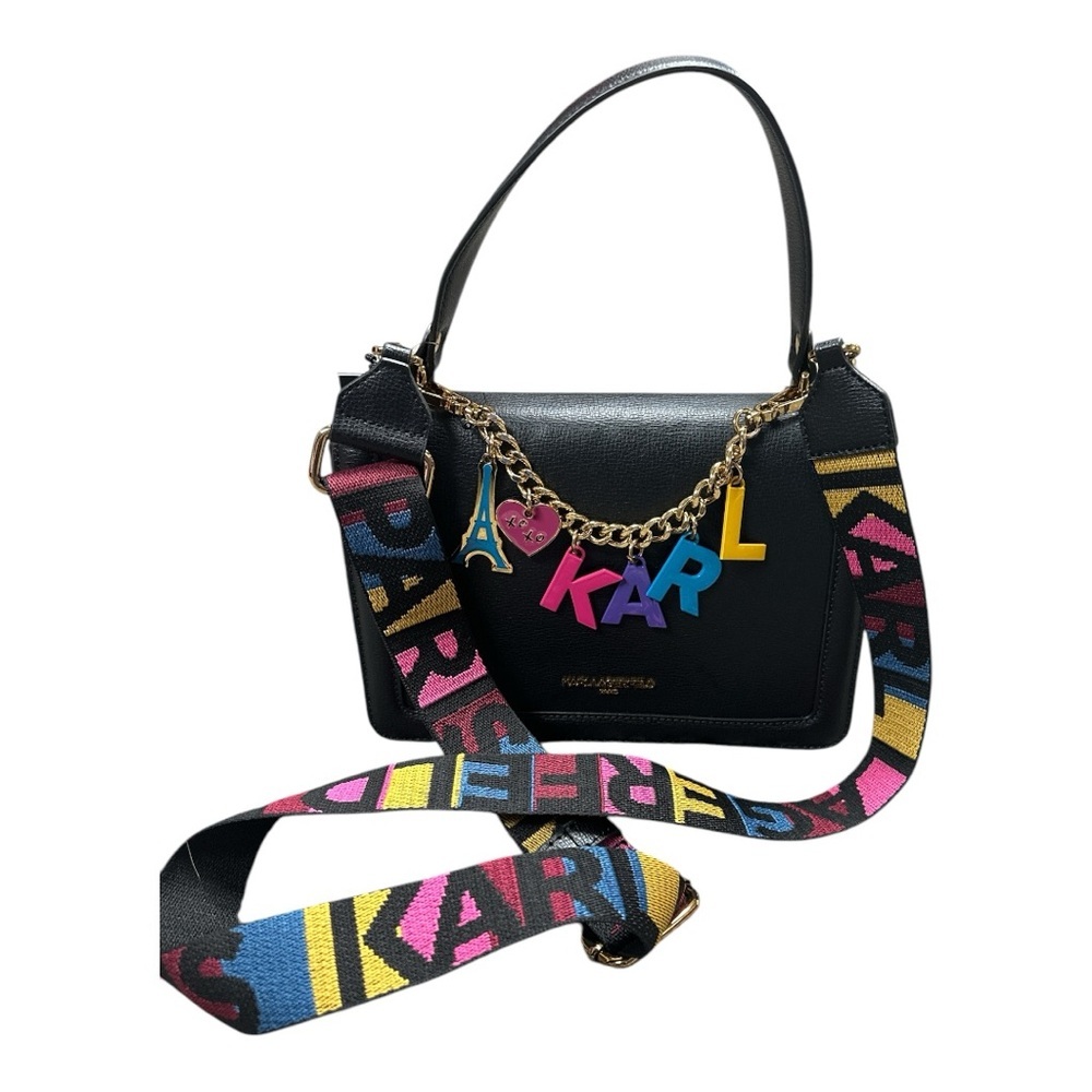 Karl Lagerfeld - Nwt - Black Shoulder Bag With Gold Chain Detail And Dust Bag